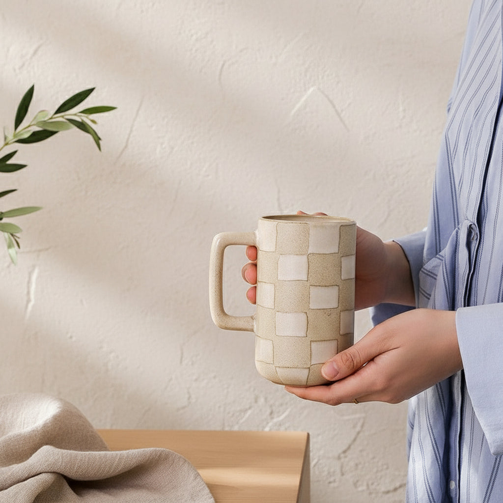 Textured Plaid Tall Mug